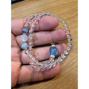 Natural, high-purity white crystal and kyanite multi-strand bracelet